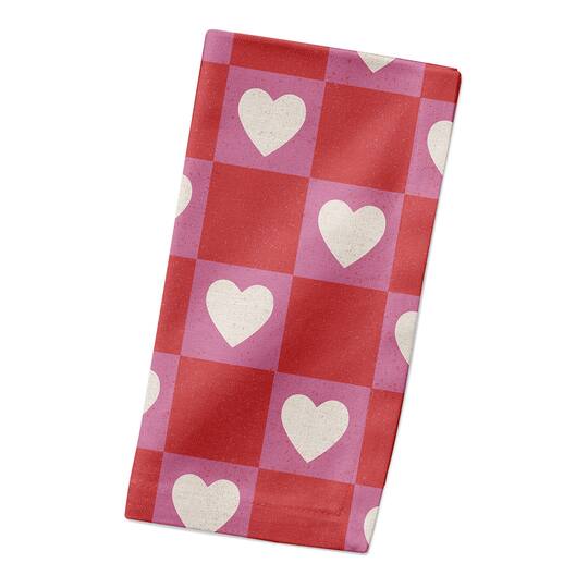 Heart Checkered Board Pattern 10" x 10" Cotton Twill Napkin
